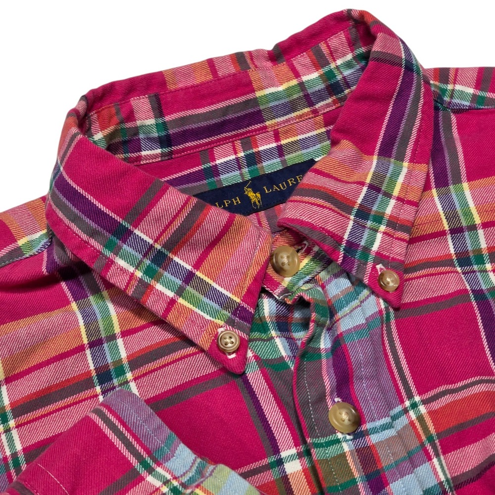 Ralph Lauren Plaid Button Down Shirt Long Sleeve Cotton Pink Green Blue Men L